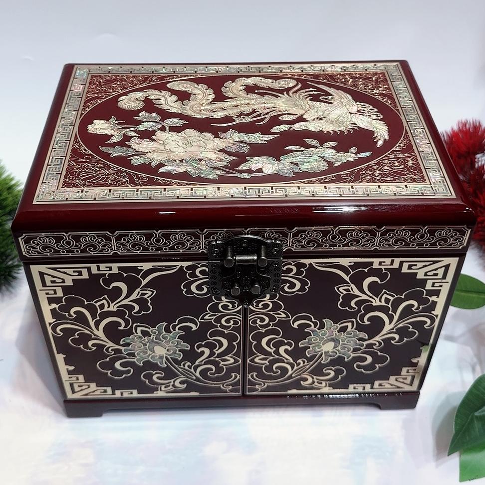 50% off Ancient Pingyao Lacquer Jewelry Box - 23 Size, Inlaid with Brass Wire & Seashell, 'Open the Door' Design, Hand-Polished Heirloom Treasure for Women, Gift for Her