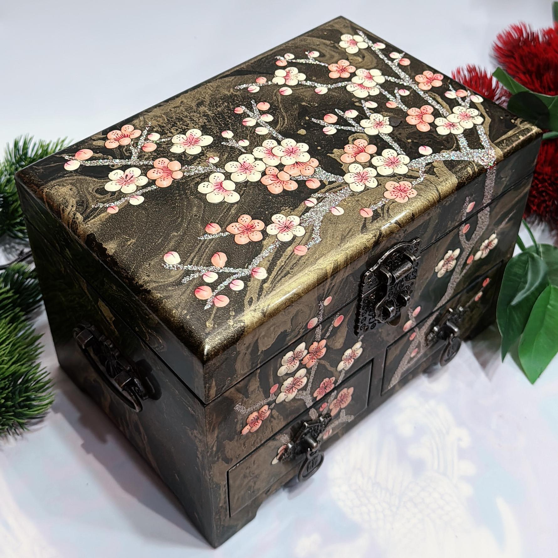 50% off Handmade Pingyao Floating Lacquer Art Box, 21 of Ethereal Depth, Abstract Flow Jewelry Case, Collector's Chinese Folk Art Organizer.