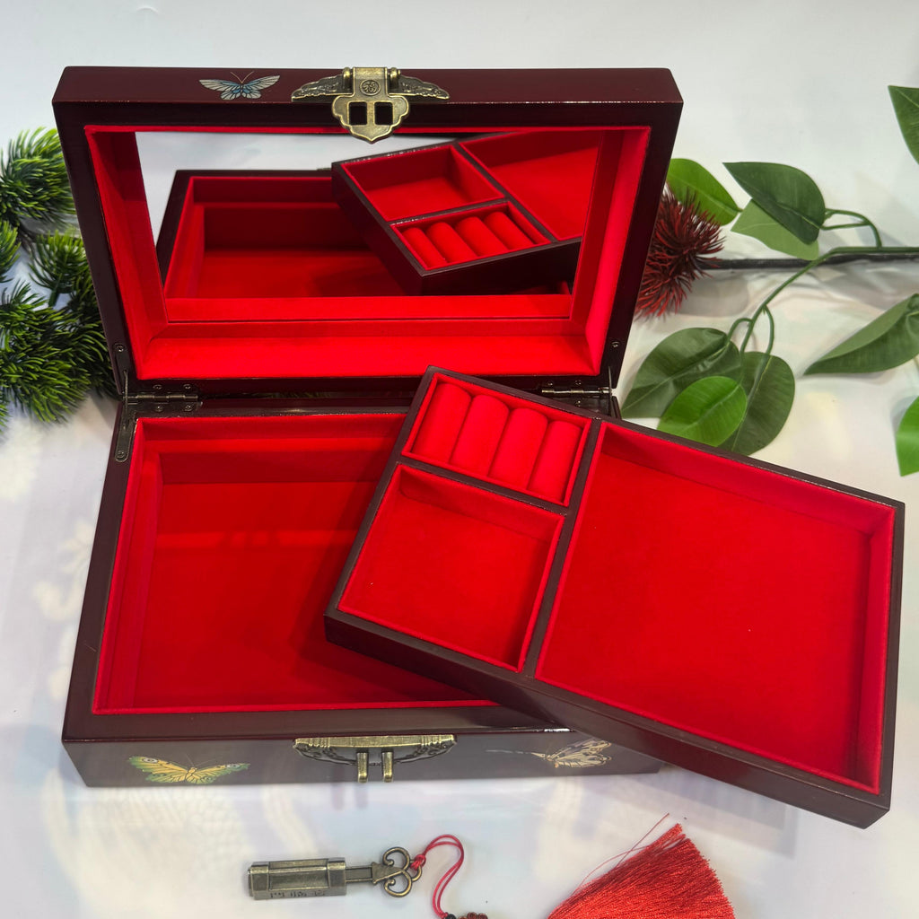 50% off Hand-Rubbed Pingyao "Mirror-Gloss" Lacquer Art Box, 21-Drawer Solid Wood Storage Case, Polished Brown Finish for Artists & Collectors.