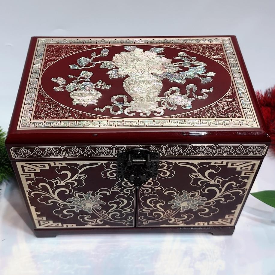 50% off Ancient Pingyao Lacquer Jewelry Box - 23 Size, Inlaid with Brass Wire & Seashell, 'Open the Door' Design, Hand-Polished Heirloom Treasure for Women, Gift for Her