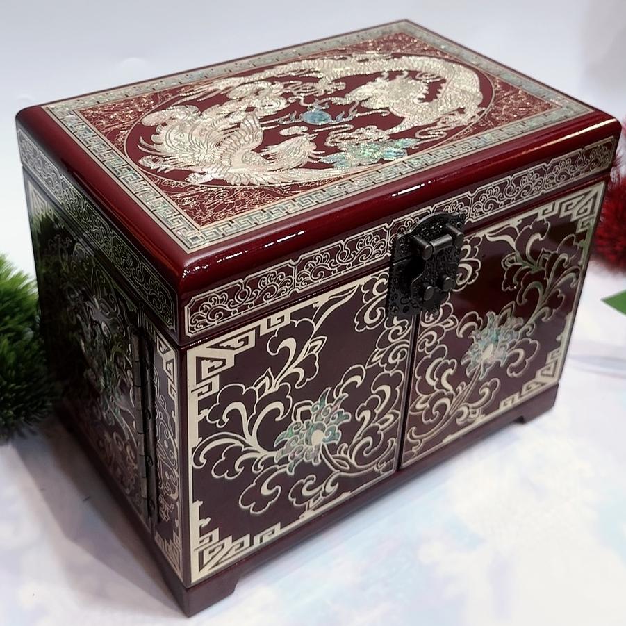 50% off Lacquer Watch Box with Glass Lid 23cm, Handmade Lacquerware Jewelry Storage Box | Pingyao Gliding Lacquer Technique, Copper Wire & Shell Inlay Decoration, Gift for Watch Lovers.