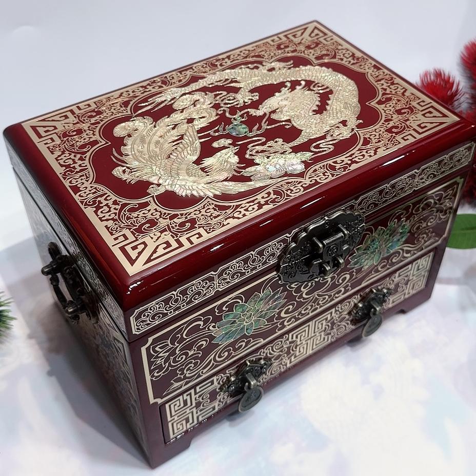50% off Exquisite Pingyao Lacquer Miniature Chest, Inlaid with Brass Wire & Mother of Pearl, 21-Drawer Jewelry Organizer, Handcrafted Chinese Art Piece.