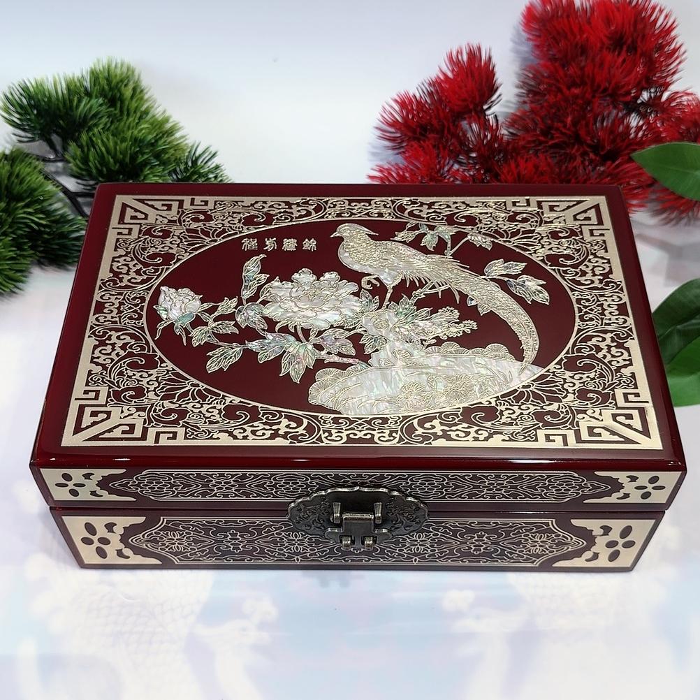 50% off 23-Size Single-Layer Jewelry Box, Pingyao Lacquer with Brass Wire & Mother-of-Pearl Inlay, High-Gloss Piano Finish.