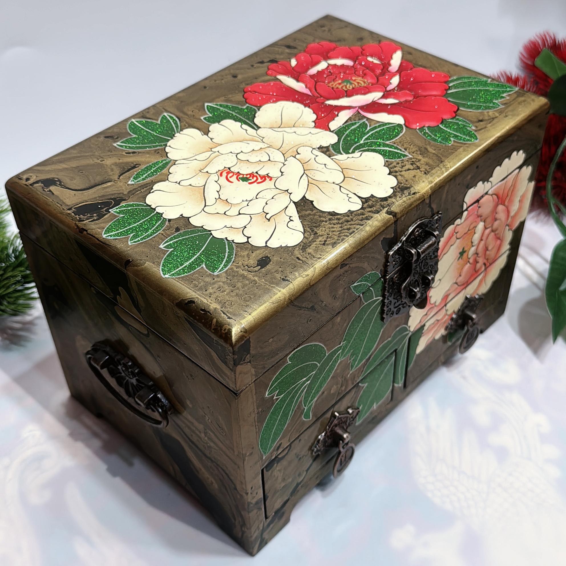50% off Handmade Pingyao Floating Lacquer Art Box, 21 of Ethereal Depth, Abstract Flow Jewelry Case, Collector's Chinese Folk Art Organizer.