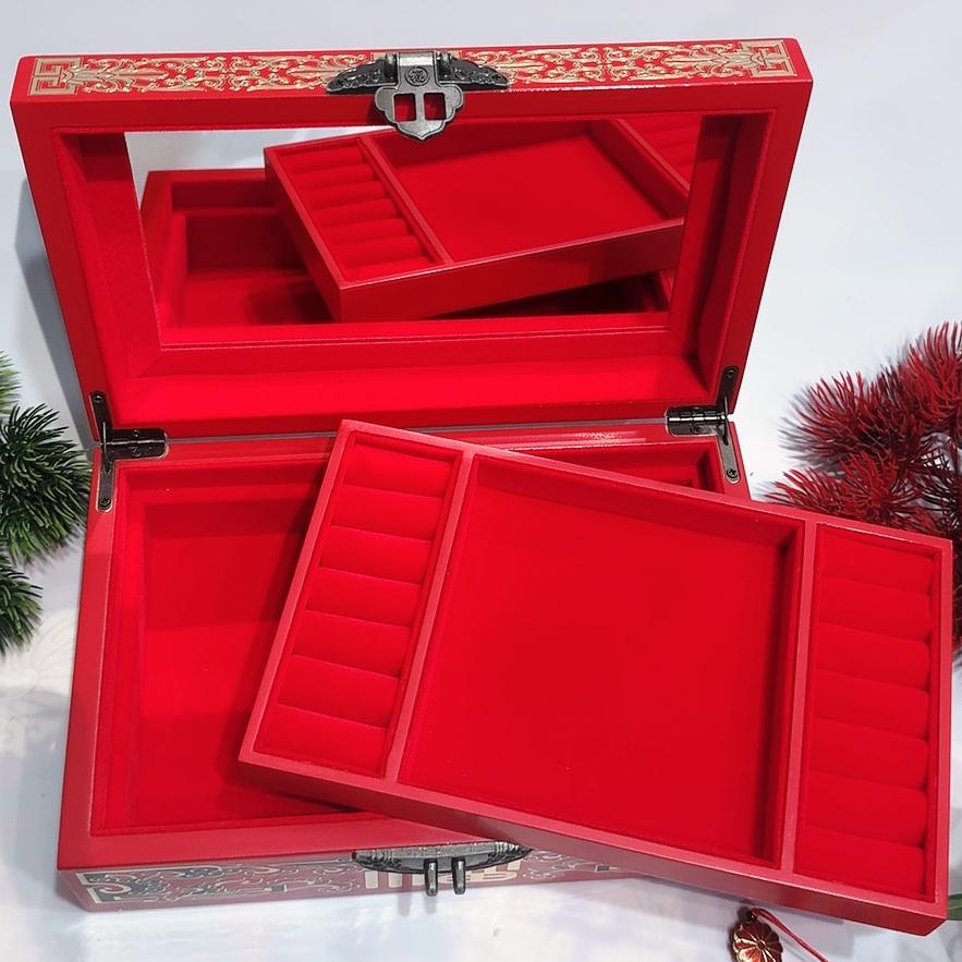 50% off 23 size Pingyao Lacquerware Box | Traditional Polished Copper Wire Inlaid Single Layer Hand-Painted Jewelry Case | Chinese Heritage Wedding Makeup Chest & Display Cabinet