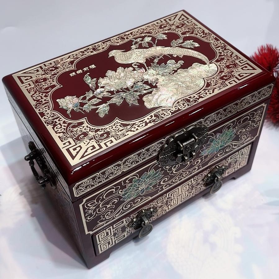 50% off Exquisite Pingyao Lacquer Miniature Chest, Inlaid with Brass Wire & Mother of Pearl, 21-Drawer Jewelry Organizer, Handcrafted Chinese Art Piece.