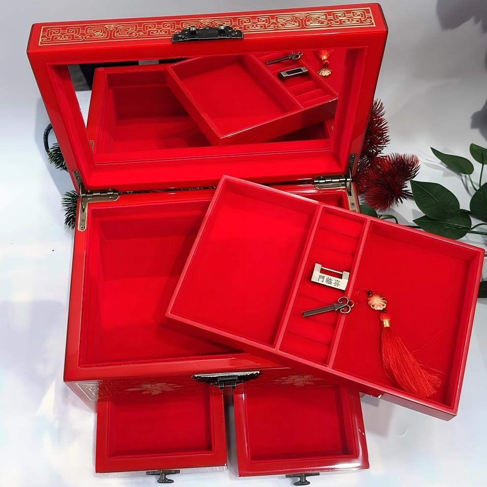 50% off 28cm Two-Drawer Jewelry Box with Piano Lacquer Finish, Handmade Pingyao Lacquerware Organizer | Copper Wire & Shell Marquetry, Gliding Lacquer Craft, Watch & Ring Storage Cabinet.