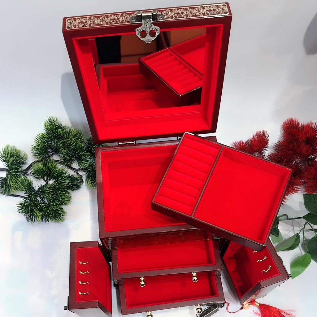 50% off Handmade Pingyao Lacquer Cabinet, 19 -Size, Wine Red Finish, Double Doors with Brass Wire & Shell Inlay.