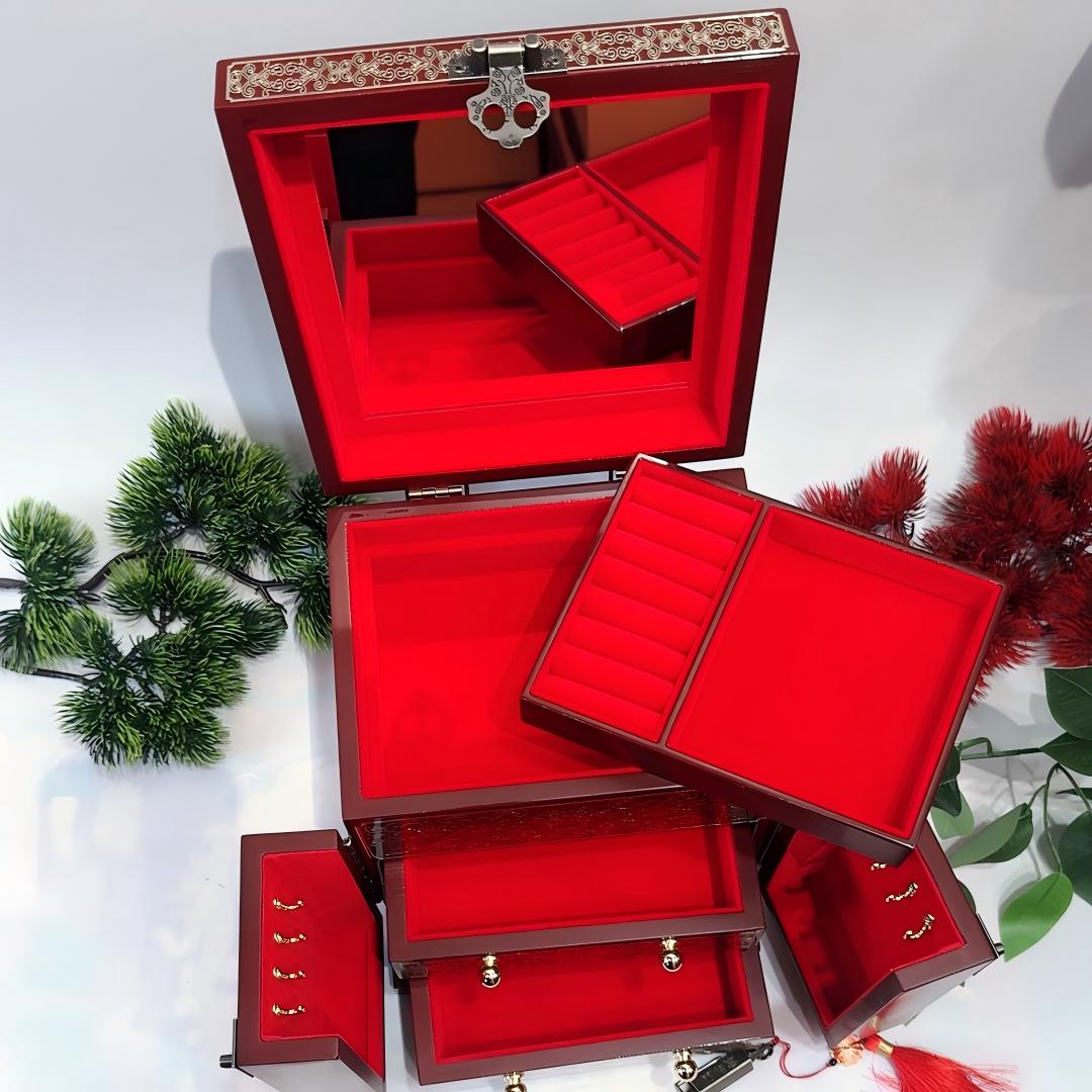 50% off Handmade Pingyao Lacquer Cabinet, 19 -Size, Wine Red Finish, Double Doors with Brass Wire & Shell Inlay.