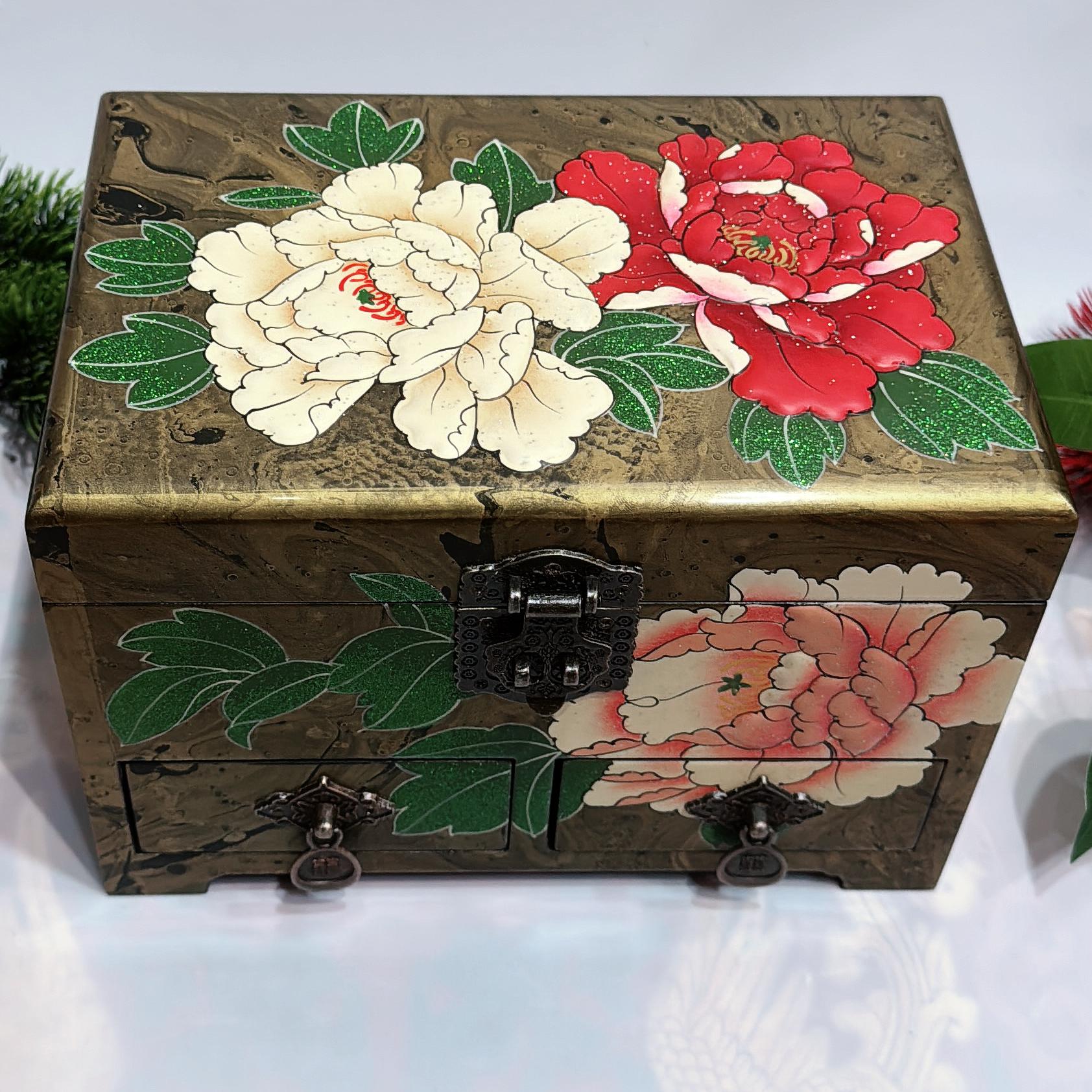 50% off Handmade Pingyao Floating Lacquer Art Box, 21 of Ethereal Depth, Abstract Flow Jewelry Case, Collector's Chinese Folk Art Organizer.