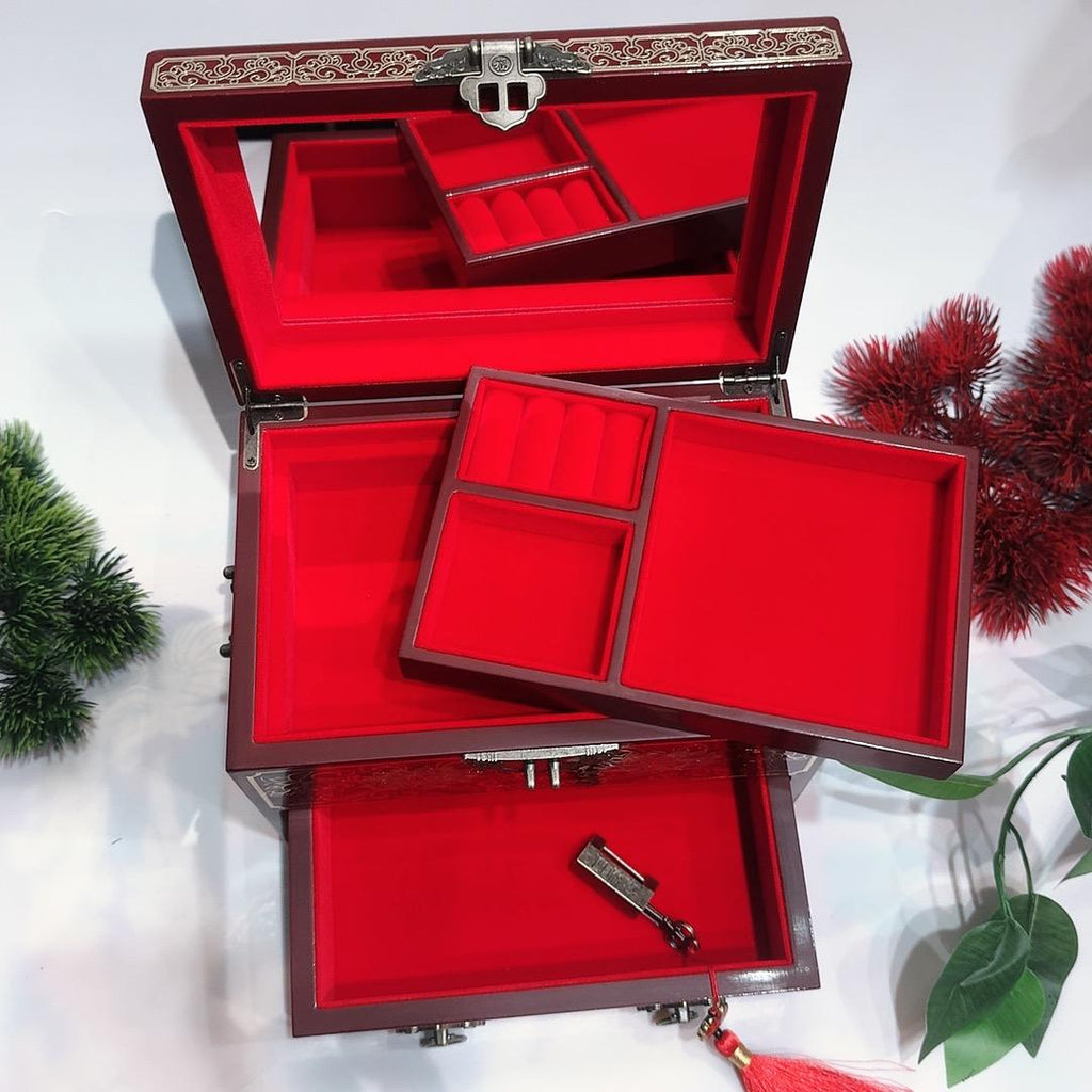 50% off Exquisite Pingyao Lacquer Miniature Chest, Inlaid with Brass Wire & Mother of Pearl, 21-Drawer Jewelry Organizer, Handcrafted Chinese Art Piece.