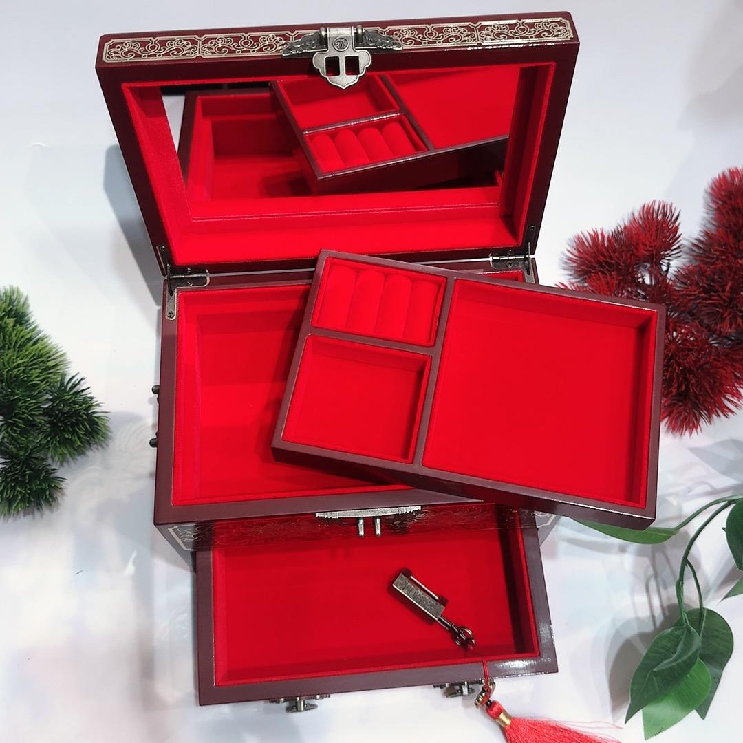 50% off Exquisite Pingyao Lacquer Miniature Chest, Inlaid with Brass Wire & Mother of Pearl, 21-Drawer Jewelry Organizer, Handcrafted Chinese Art Piece.