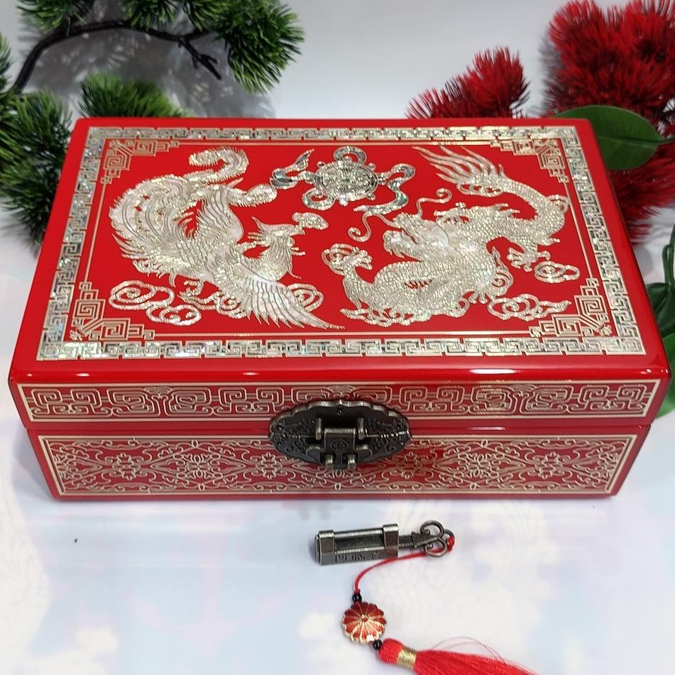 50% off 23-Size Single-Layer Jewelry Box, Pingyao Lacquer with Brass Wire & Mother-of-Pearl Inlay, High-Gloss Piano Finish.