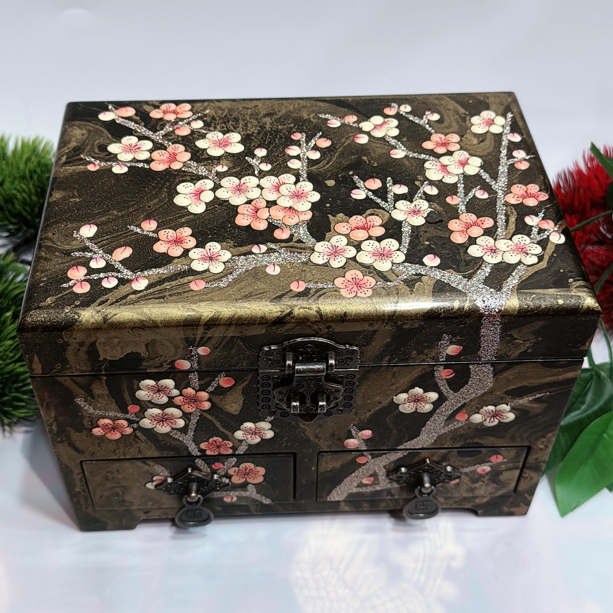 50% off Handmade Pingyao Floating Lacquer Art Box, 21 of Ethereal Depth, Abstract Flow Jewelry Case, Collector's Chinese Folk Art Organizer.