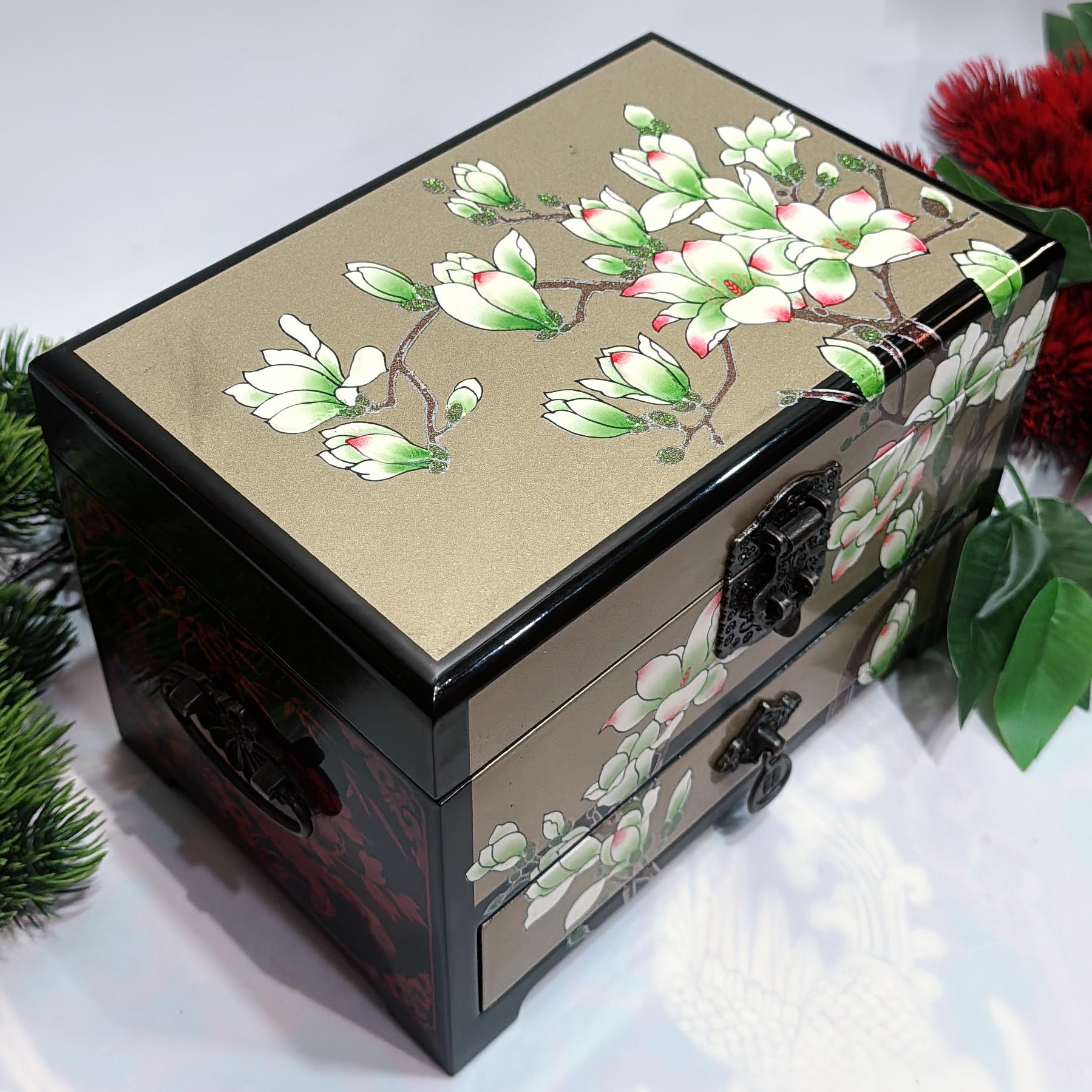50% off Handmade Pingyao Floating Lacquer Art Box, 21 of Ethereal Depth, Abstract Flow Jewelry Case, Collector's Chinese Folk Art Organizer.
