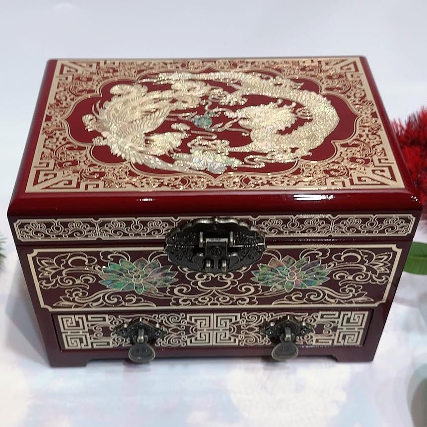 50% off Exquisite Pingyao Lacquer Miniature Chest, Inlaid with Brass Wire & Mother of Pearl, 21-Drawer Jewelry Organizer, Handcrafted Chinese Art Piece.