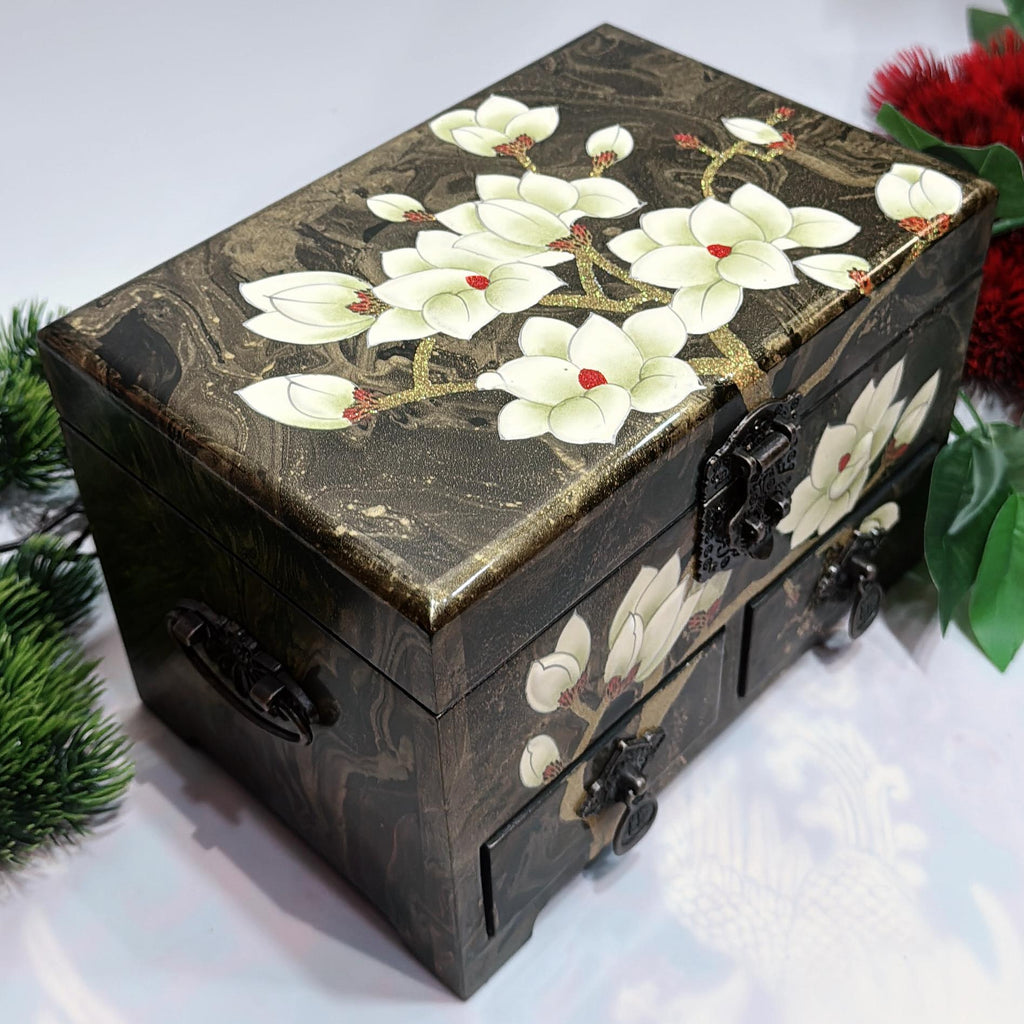 50% off Handmade Pingyao Floating Lacquer Art Box, 21 of Ethereal Depth, Abstract Flow Jewelry Case, Collector's Chinese Folk Art Organizer.