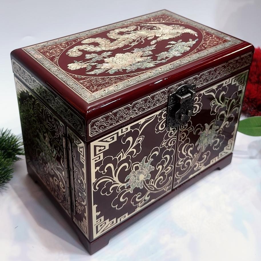 50% off Ancient Pingyao Lacquer Jewelry Box - 23 Size, Inlaid with Brass Wire & Seashell, 'Open the Door' Design, Hand-Polished Heirloom Treasure for Women, Gift for Her