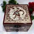 50% off Handmade Pingyao Lacquer Jewelry Box, 19-Size, Wine Red Piano Finish, Inlaid with Brass Wire & Shell