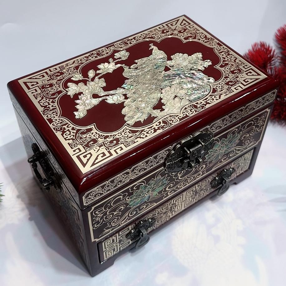 50% off Exquisite Pingyao Lacquer Miniature Chest, Inlaid with Brass Wire & Mother of Pearl, 21-Drawer Jewelry Organizer, Handcrafted Chinese Art Piece.