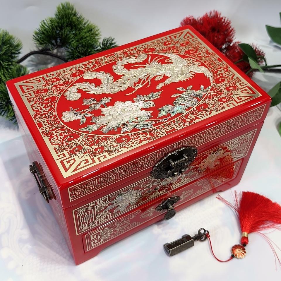 50% off Exquisite 23-Drawer Pingyao Lacquer Jewelry Cabinet, Piano Finish with Brass Wire & Mother of Pearl Inlay, Handcrafted Chinese Art Piece for Display.