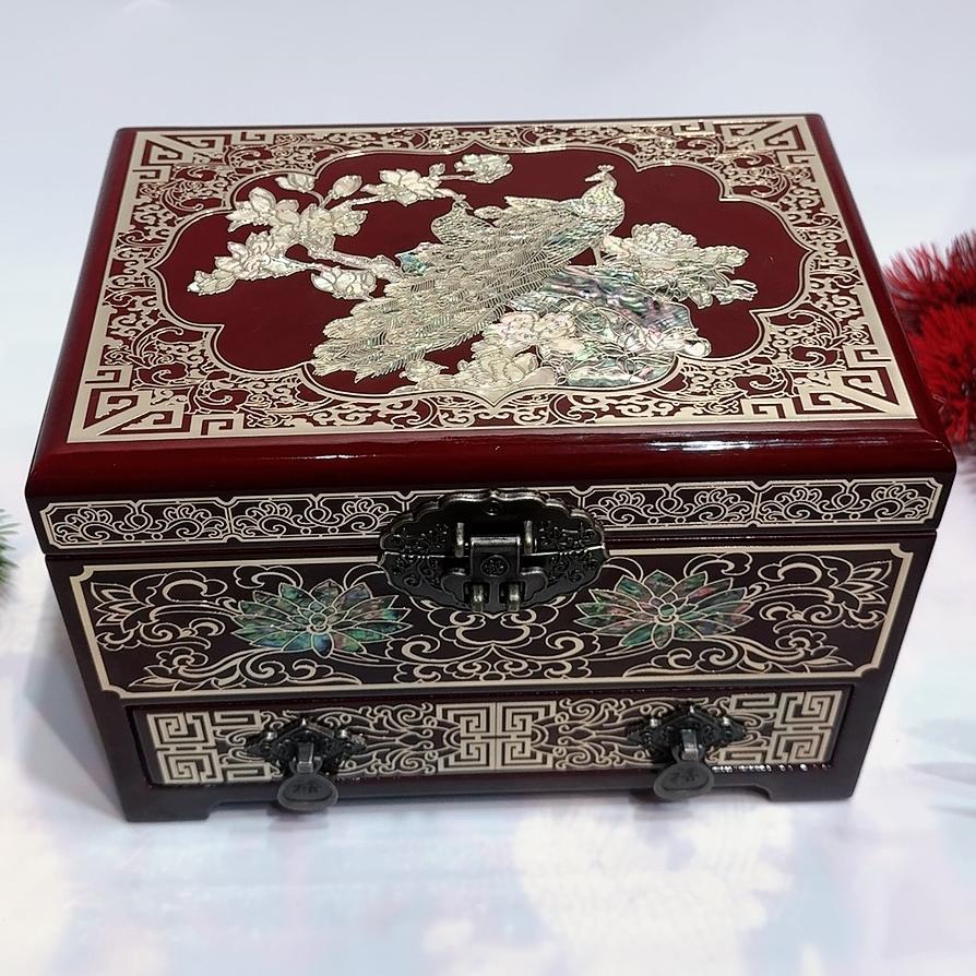 50% off Exquisite Pingyao Lacquer Miniature Chest, Inlaid with Brass Wire & Mother of Pearl, 21-Drawer Jewelry Organizer, Handcrafted Chinese Art Piece.