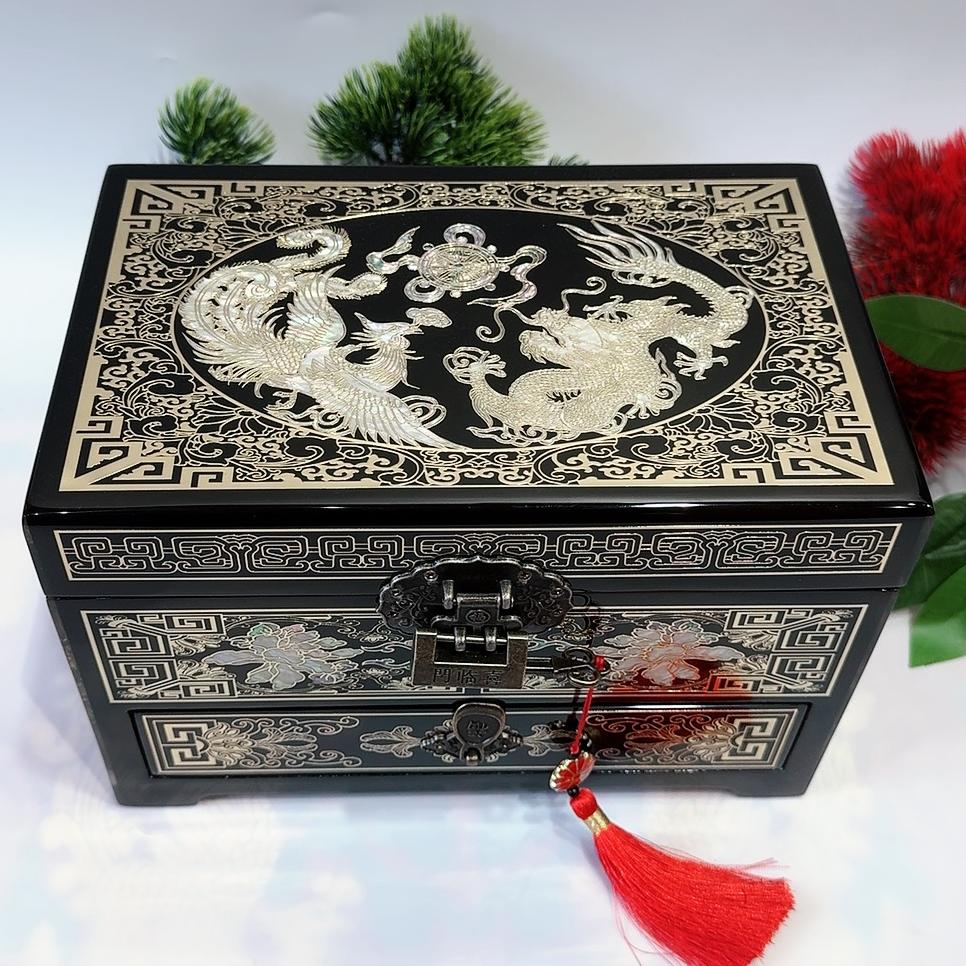 50% off 23-Size Exquisite Pingyao Lacquer Jewelry Box | Inlaid with Mother-of-Pearl & Brass Wire, High-Gloss Piano Finish, Single Drawer.