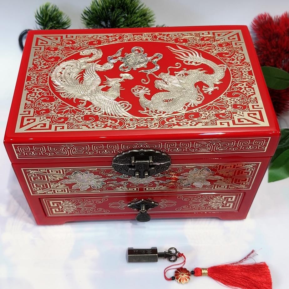 50% off Exquisite 23-Drawer Pingyao Lacquer Jewelry Cabinet, Piano Finish with Brass Wire & Mother of Pearl Inlay, Handcrafted Chinese Art Piece for Display.