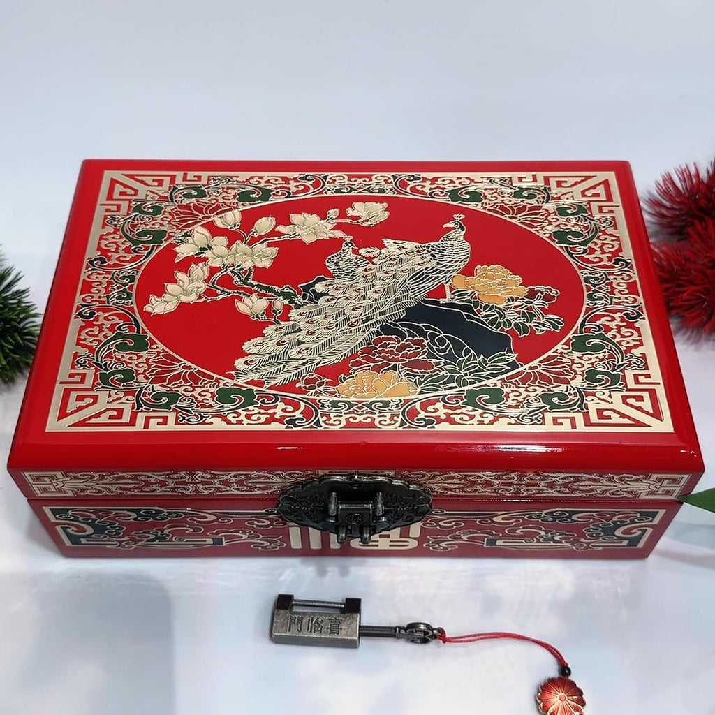 50% off 23 size Pingyao Lacquerware Box | Traditional Polished Copper Wire Inlaid Single Layer Hand-Painted Jewelry Case | Chinese Heritage Wedding Makeup Chest & Display Cabinet