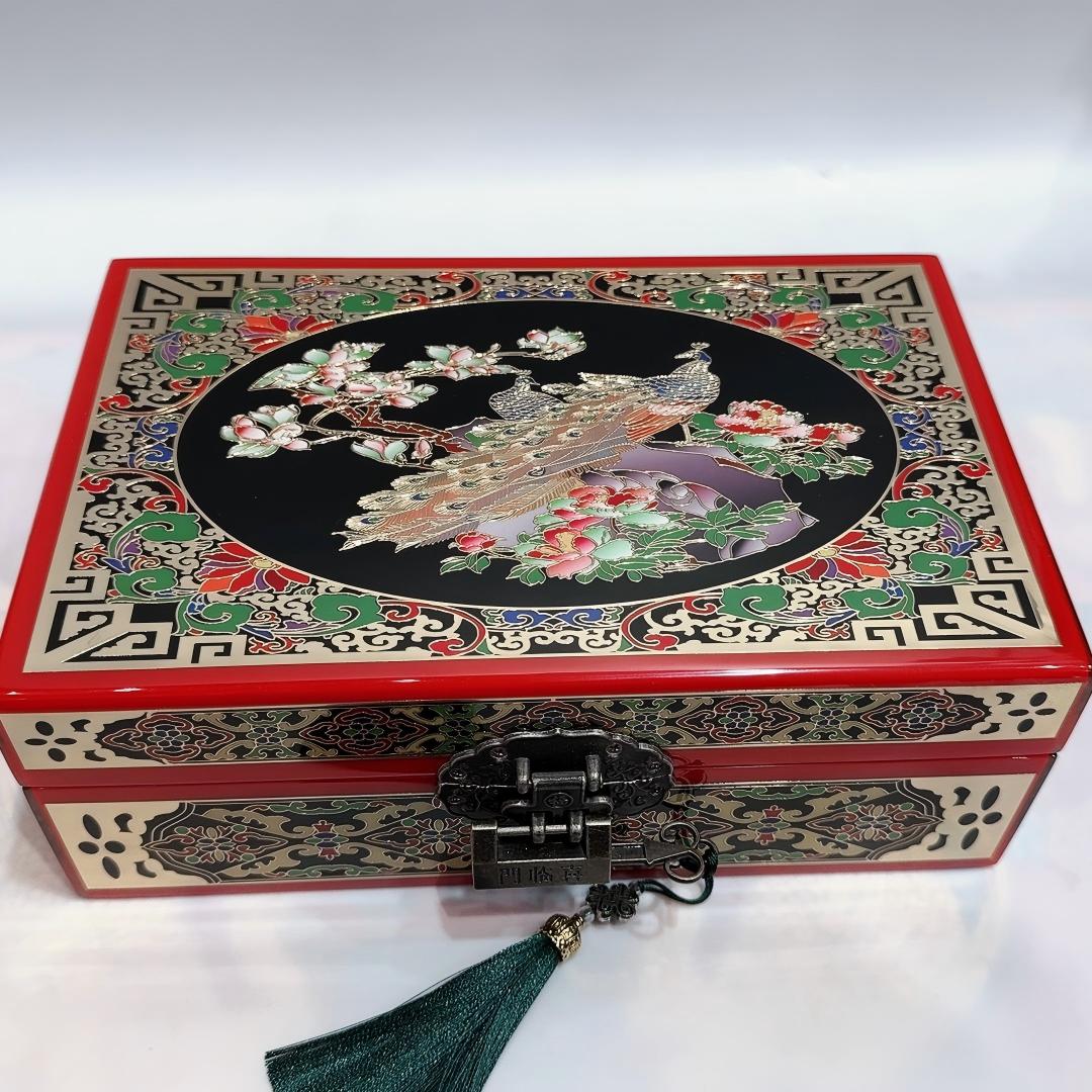 50% off 23-Size Single-Layer Jewelry Box, Pingyao Lacquer with Brass Wire & Mother-of-Pearl Inlay, High-Gloss Piano Finish.