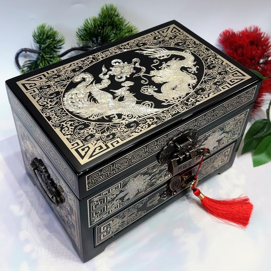 50% off 23-Size Exquisite Pingyao Lacquer Jewelry Box | Inlaid with Mother-of-Pearl & Brass Wire, High-Gloss Piano Finish, Single Drawer.