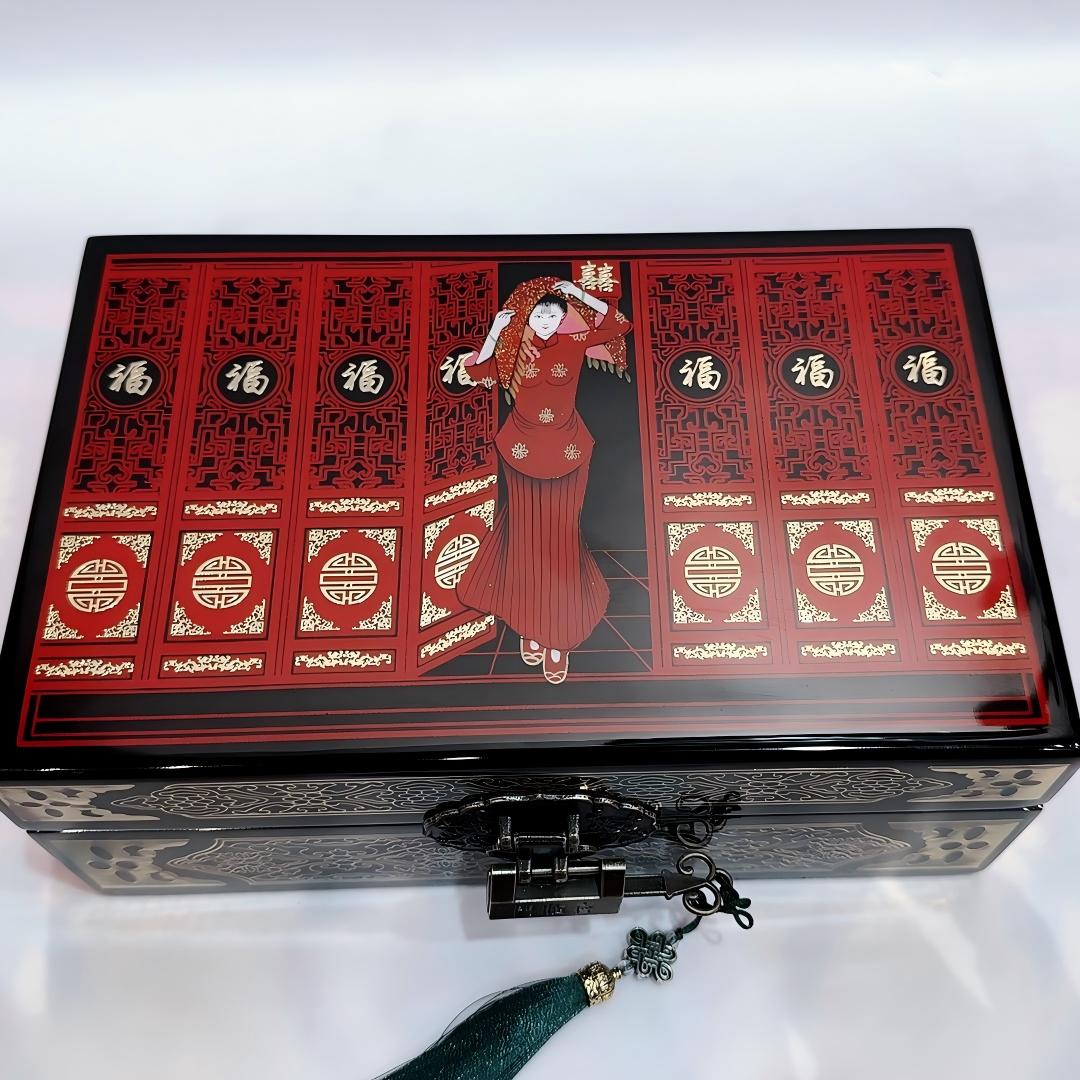 50% off 23-Size Single-Layer Jewelry Box, Pingyao Lacquer with Brass Wire & Mother-of-Pearl Inlay, High-Gloss Piano Finish.