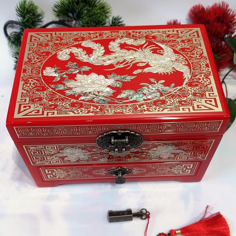 50% off Exquisite 23-Drawer Pingyao Lacquer Jewelry Cabinet, Piano Finish with Brass Wire & Mother of Pearl Inlay, Handcrafted Chinese Art Piece for Display.