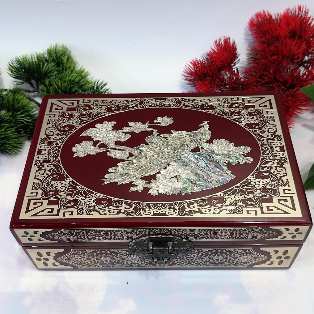 50% off 23-Size Single-Layer Jewelry Box, Pingyao Lacquer with Brass Wire & Mother-of-Pearl Inlay, High-Gloss Piano Finish.
