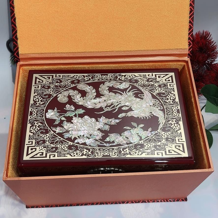 50% off 23-Size Exquisite Pingyao Lacquer Jewelry Box | Inlaid with Mother-of-Pearl & Brass Wire, High-Gloss Piano Finish, Single Drawer.