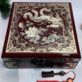 50% off Handmade Pingyao Lacquer Jewelry Box, 19 -Size, Wine Red Finish, Square Shape with Brass Wire & Shell Inlay.