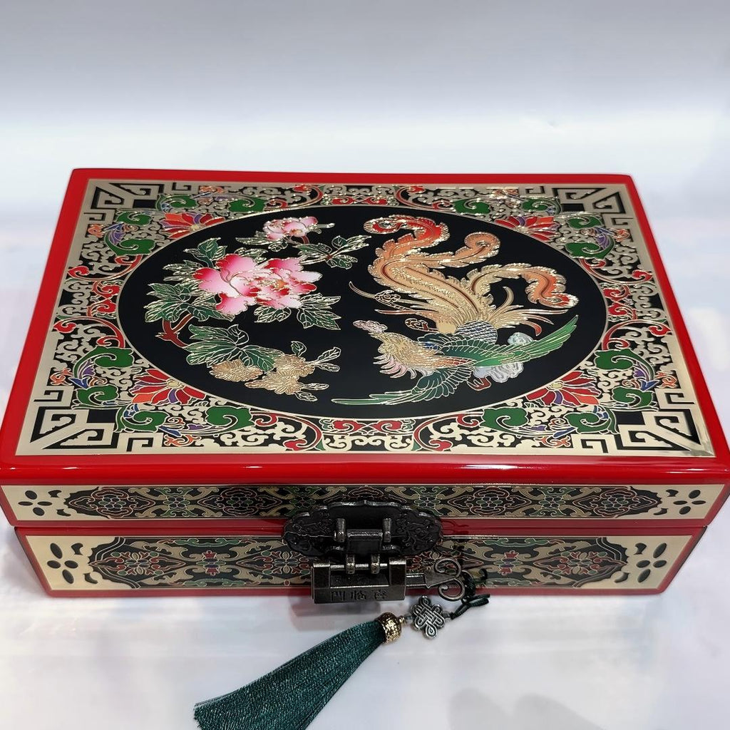 50% off 23-Size Single-Layer Jewelry Box, Pingyao Lacquer with Brass Wire & Mother-of-Pearl Inlay, High-Gloss Piano Finish.